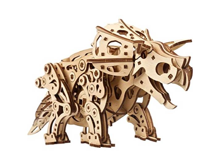 Ugears Triceratops Mechanische modelbouwset - DIY wandelende dinosaurus automaton 3D houten puzzels voor volwassenen hobby's voor mannen - Zelfrijdend Krijt 3D-puzzel, bouwpakket, geschenken voor