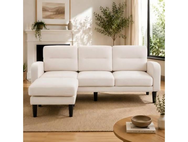 Merax Ecksofa L-Form 3-Sitzer mit Chaiselongue, Sofa 204x136x80 cm, Beige Modulares Design mit abnehmbaren Kissen, 6 Seitentaschen und 10 stabilen Beinen für komfortables Wohnen