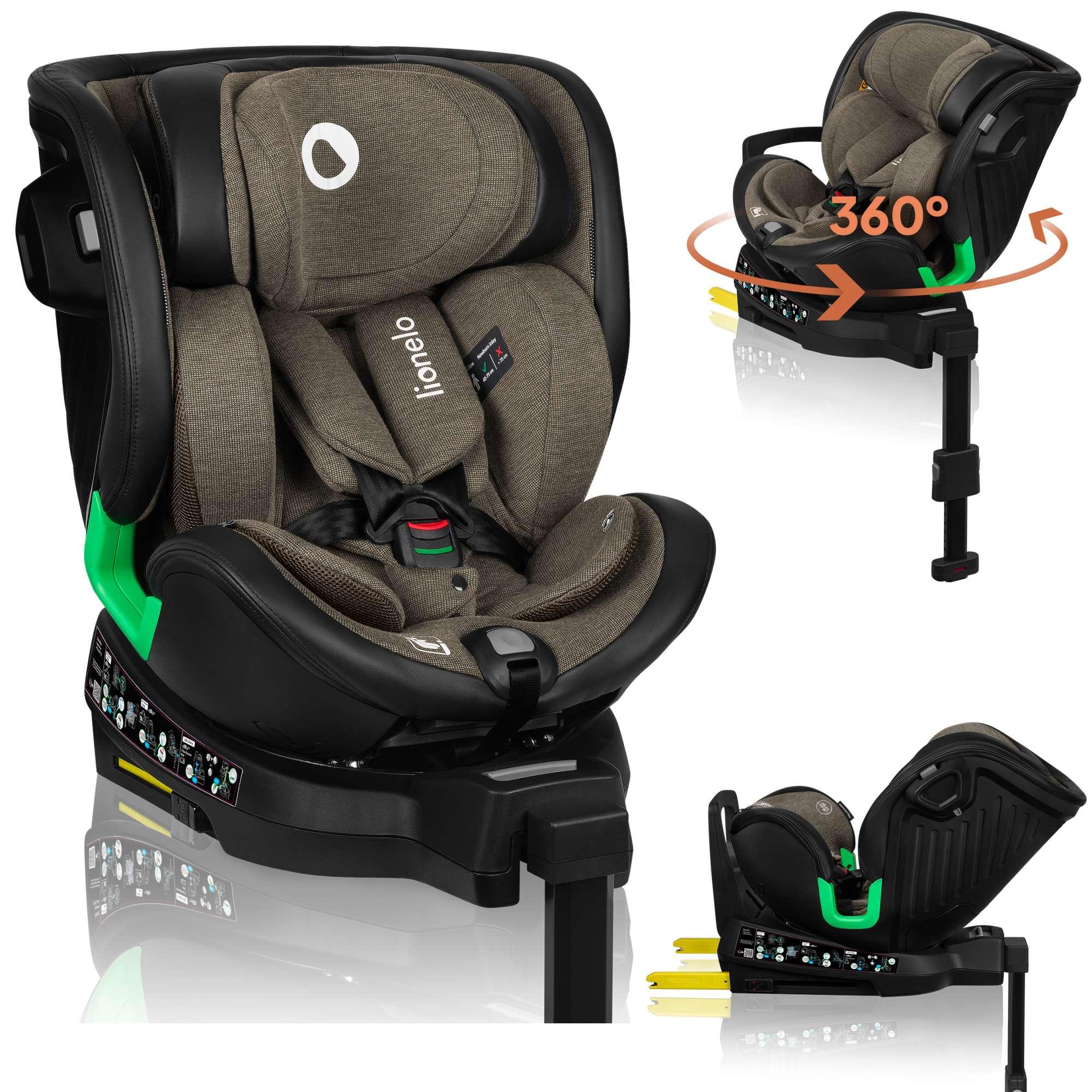 Lionelo Kindersitze Harmony i-Size, 360° EasyTurn Basis, ISOFIX und Stützfuß, BuckleAlarm, Side Impact Guard, Verstellbare Kopfstütze und Rückenlehne - Grün