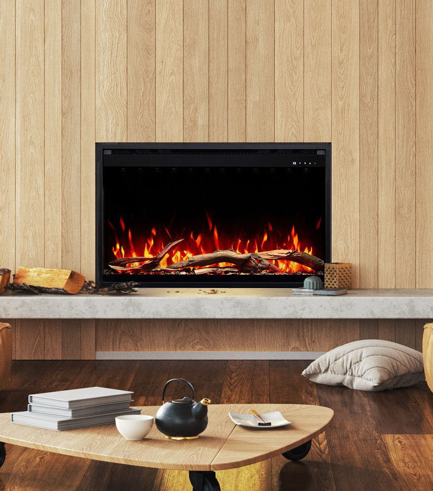 AFLAMO 3D Elektrokamineinsatz - realistische Flammen für Ihren Kamin - Ultra-realistische Flammenoptik - Einbaukamin - 80x60x20 cm - Dekorativer LED-Elektrokamin mit Heizfunktion 750/1500 W