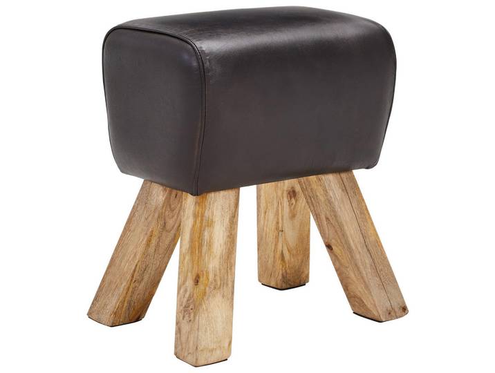 Livetastic Hocker, Schwarz, Holz, Leder, Echtleder, Ziegenleder, Mangoholz, Hartholz, rechteckig, 42x45x35 cm, Wohnzimmer, Sessel, Hocker, Sitzhocker