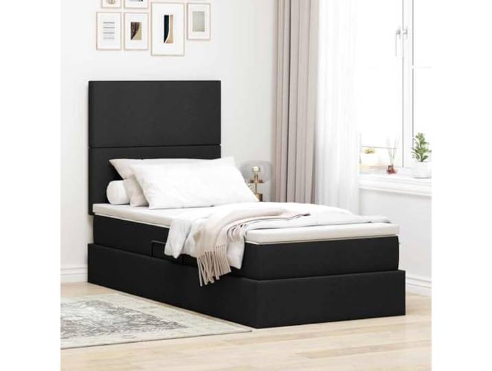 Seitlich öffnendes Stauraumbett mit Hydrauliksystem Modernes Design 100 x Aufbewahrungsbett mit Matratze Schwarz 100 x 200 cm Polyester Stauraumbett mit Seitlichem Hydrauliklift Metallrahmen