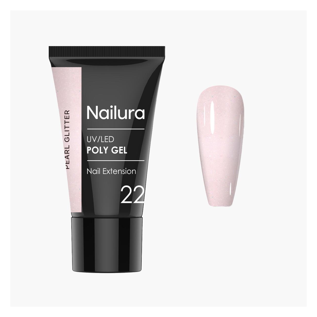Nailura - Poly Gel 22 - Pearl Glitter - Light, Pearlescent Nude - 30 ml (Hell, Nude, perlmuttartig) (70447)