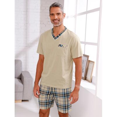 Shorty, Herren, Gr. 56/58, beige (beige, kariert), 100% Baumwolle, Homewear-Sets Shorty