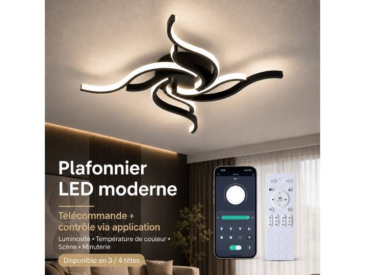 Plafonnier LED moderne de style nordique, 110V 220V, télécommande APP, 3 couleurs, intensité variable