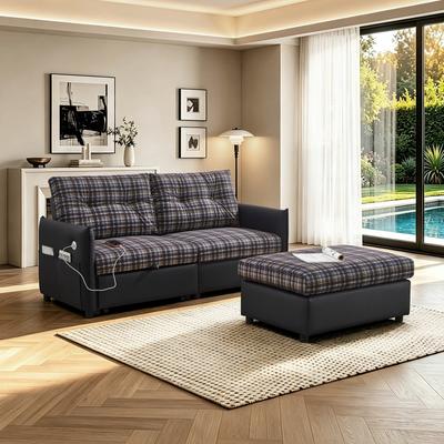 Direct Wicker "69.7"" Pull-out Storage Velvet Sectional Sleeper Sofa, Expandable 2-in-1 Sofa Bed with Ottoman"