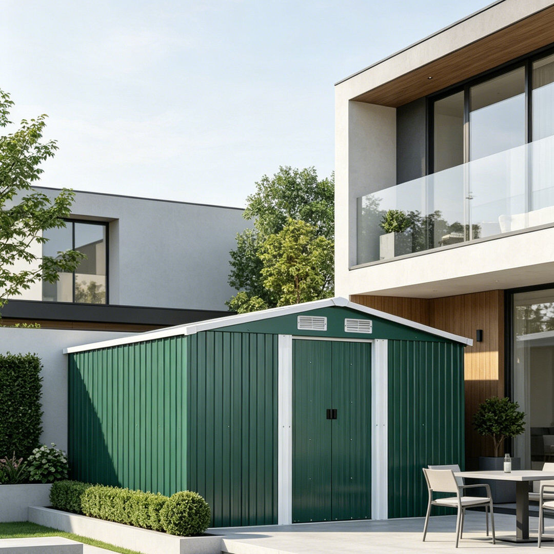 Garden Sanctuary Dark Green Garden Tool Storage Shed Green 257cm W X 259cm D X 178cm H