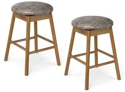 Costway Swivel Counter Height Barstools with Solid Wood Legs and Footrests-Set of 2