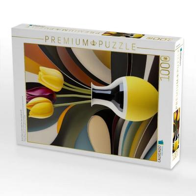 CALVENDO Puzzle Bunte Tulpen in einer stylischen Vase, erstellt mit KI | 1000 Teile Lege-Größe 64x48cm Foto-Puzzle für glückliche Stunden