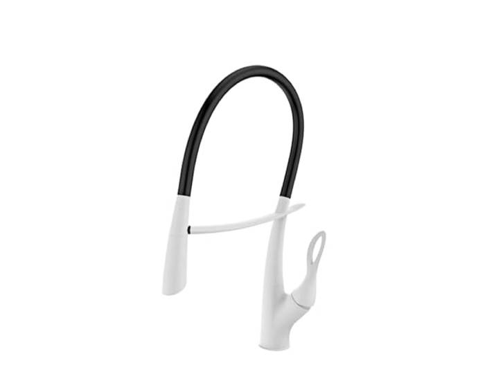 Luxus-Küchenarmatur aus Messing in Pistolengrau, ausziehbares Design mit magnetischer Absaugung, Einhand-Kalt- und Warmwasserhahn Doppelsteuerung 2 Funktionen Kommerziell(Matte white)
