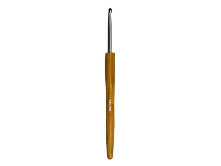 Lana Grossa wolhaaknaald aluminium met design-houten handvat 4,5mm