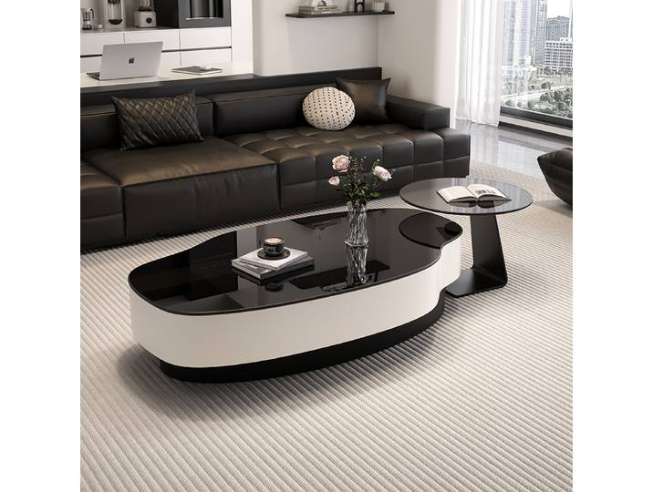 Tables basses modernes simples, rangement nordique noir, Tables basses ovales en métal et verre, meubles de salon