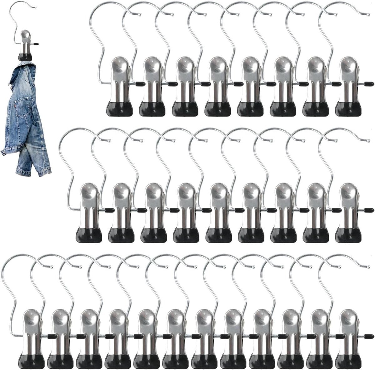 Draagbare washaakjes met 30 sterke roestvrijstalen clips voor kleding, handdoeken en accessoires