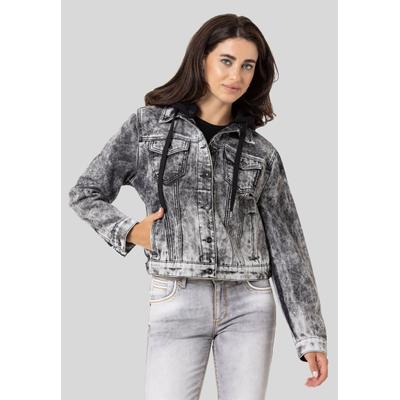 Jeansjacke CIPO & BAXX "Jacken", Damen, Gr. L, schwarz, Stoff, 100% Baumwolle, unifarben, regular fit normal, Jacken Jeansjacke, im washed Look