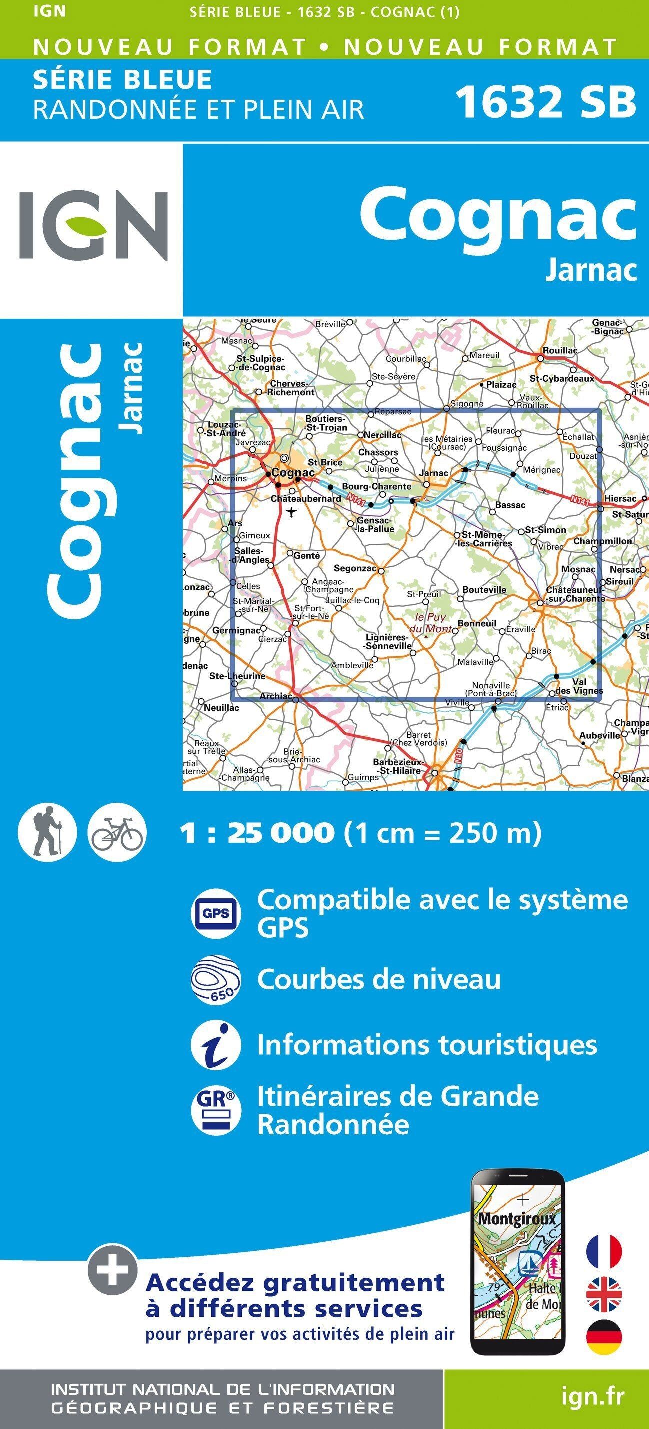 Carte de randonnée IGN Série Bleue n° 1632 - Cognac, Jarnac