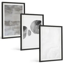 BILDER SET 3er Set - 40x60 cm Schwarzer Rahmen - Abstrakte moderne Strukturen