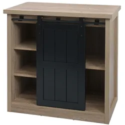 Décoshop26 - Kommode mit Schiebetür und 5 Fächern industrielle Holzoptik Metalloberfläche 84 x 80 x 40 cm Naturfarbe 04_0006500 04_0006500