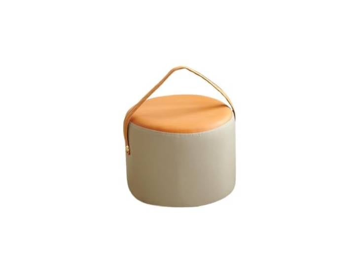 Sitzhocker gepolstert Kleiner Hocker, niedriger Haushaltshocker Sofahocker, runder Hocker, leichter Schuhwechselhocker, Holzhocker, Massivholz(Orange gray B)