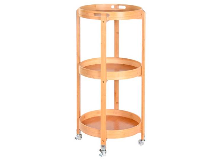 Desserte de cuisine ronde sur roulettes en bambou 44x44x90cm