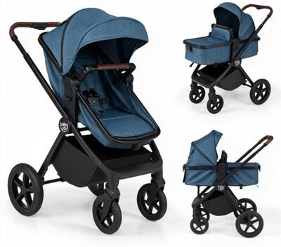 Costway 3-in-1 Convertible High Landscape Bassinet Stroller with Reversible Seat-Blue