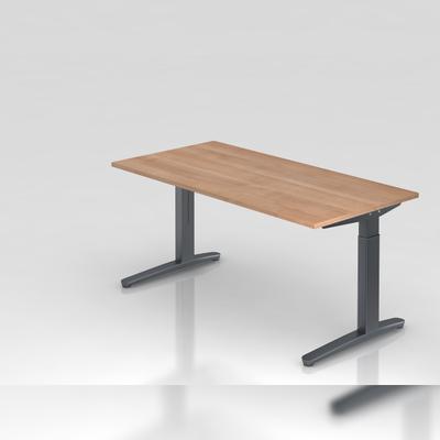 PROREGAL Schreibtisch Mika | Nussbaum | Graues Gestell | BxT 160x80cm | Arbeitshöhe 65-85cm | höhenjustierbar, 1cm Raster | C-Fuß-Gestell