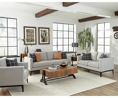 CDecor Montauk Light Grey 3-Piece Track Arms Living Room Set