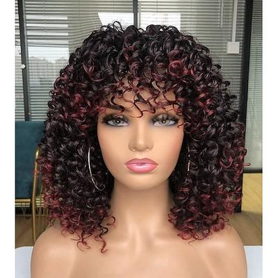 schwarze Perücken für Frauen hübscheste Afro-Lockenperücke schwarz mit warmen braunen Highlights Perücke mit Pony für schwarze Frauen natürlich auf der Suche nach dem täglichen Tragen