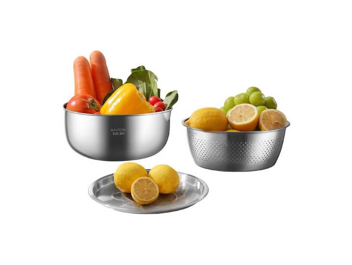 LuxusKollektion Rührschüssel Rührschüssel-Set Edelstahl 3-teilig mit Deckel, Metall
