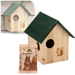 Lifetime 2er-Set Eichhörnchenhaus aus Holz mit 3 Fluchtlöchern & Eichhörnchenfutter, Vogelhaus