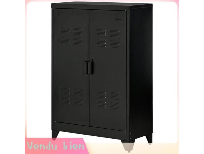 LIA Armoire métal industrielle 2 étagères noir