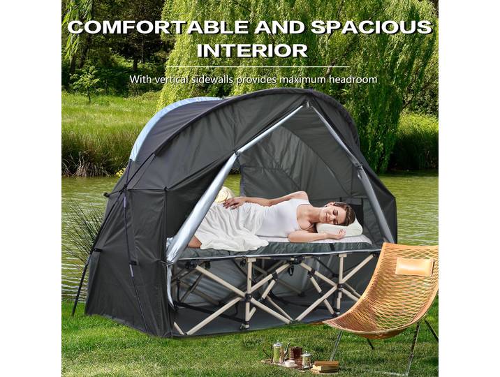 Tente-lit de camping 4-en-1, tente de randonnée pour 1 personne, tente-lit pliable hors sol, tente de pêche, lit non inclus