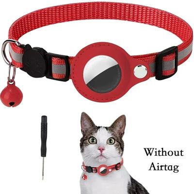 Inspire Select Reflective AirTag Cat Collar With Protective Holder & Bell Adjustable Anti Lost GPS Tracking Collar For Cats red No Airtag