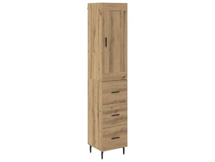 Roanoer Highboard in Artisan-Eiche 34,5x34x180 cm Holzwerkstoff Schlanker Küchenschrank und Esszimmerschrank mit Tür und Schublade für platzsparende Aufbewahrung in modernen Räumen.