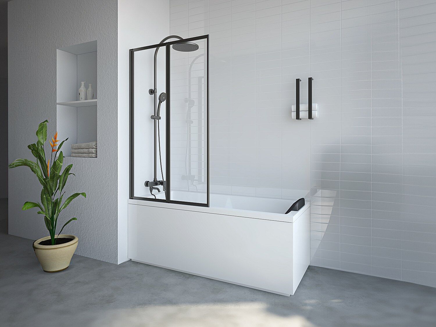 Unique Mampara de bañera plegable de metal estilo taller - Negro mate - 80 x 140 cm - DISTRITO