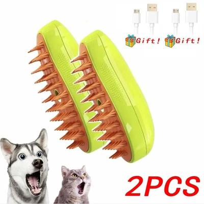 Inspired Finds 3 in 1 Rechargeable Steam Pet Grooming Brush For Cats & Dogs 2pcs green