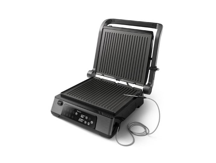 Philips Kontaktgrill 7000 Series HD6307/70 mit digitaler Temperatureinstellung, 2200 W, 8 voreingestellten Funktionen, und verstellbaren, abnehmbaren Platten
