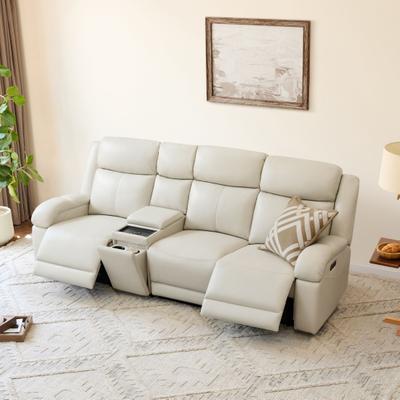 Spruce & Spring Hadlee Genuine Leather Reclining Sofa with Console