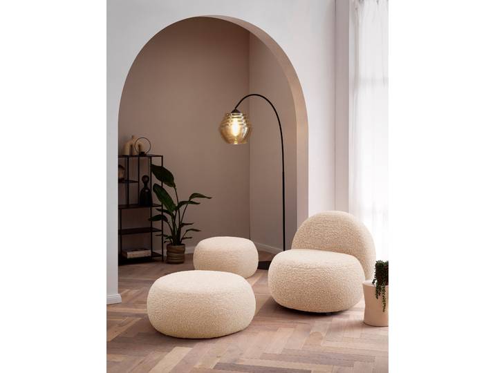Polsterhocker HOME AFFAIRE Mithras I Lieferzeit nur 2 Wochen, passend zum Sessel Mithras II , beige (creme), B:85cm H:35cm T:85cm, 100% Polyester, Hocker, Polsterhocker, Bouclé oder Fellimitat, Durchmesser 65 oder 85 cm