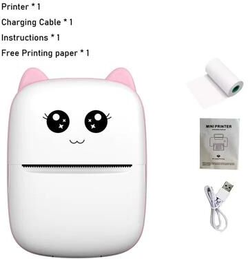 Inspired Living Mini Cat Portable Thermal Printer Pocket Bluetooth Photo & Label Printer For IOS & Android pink