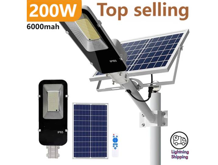 200W lumière solaire puissante lampadaire solaire extérieur 6000mah étanche automatique crépuscule à l'aube réverbère pour Garage jardin