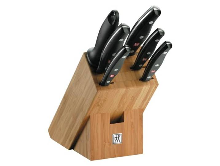 ZWILLING Twin Pollux Messerblock, 7-teilig, Bambus-Block, Messer, Wetzstab, Rostfreier Spezialstahl, Schwarz