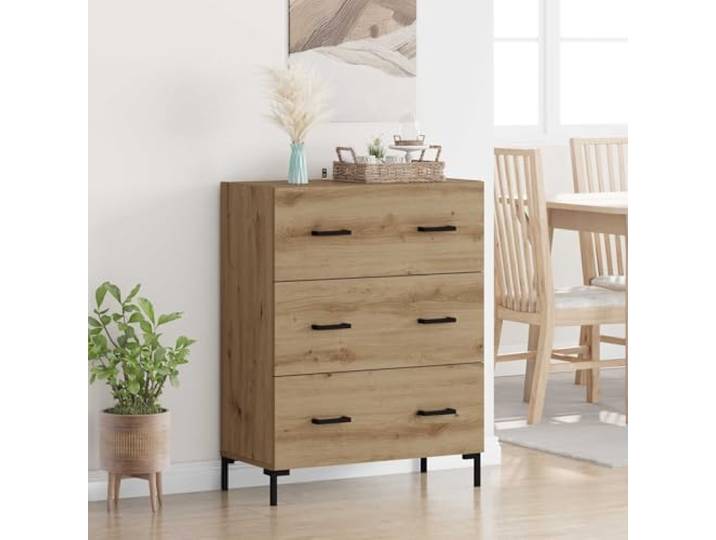 RJPLMFV Anrichte Eiche 69,5 x 34 x 90 cm Holz und Eisen, mattes Finish, kugelgelagerte Schubladen, geräumige Aufbewahrung, einfache Wartung