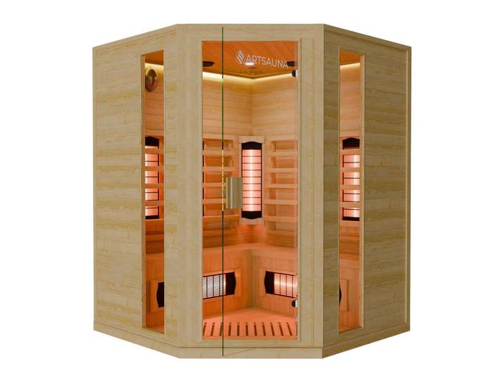Artsauna Infrarotkabine Nyborg E150V mit Vollspektrum-, Flächenstrahlern & Hemlockholz, Naturfarben, Holz, 150x190x150 cm, Freizeit & Co, Wellness & Gesundheit, Infrarotkabinen