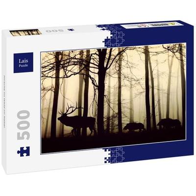 Lais Puzzle Hirsche im Wald im Nebel 500 Teile