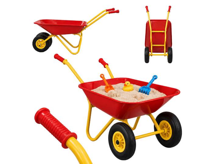 Relaxdays Schubkarre Rot Kinder, Metall, Kunststoff, 74x43x36 cm, Freizeit & Co, Outdoor-Spielzeug