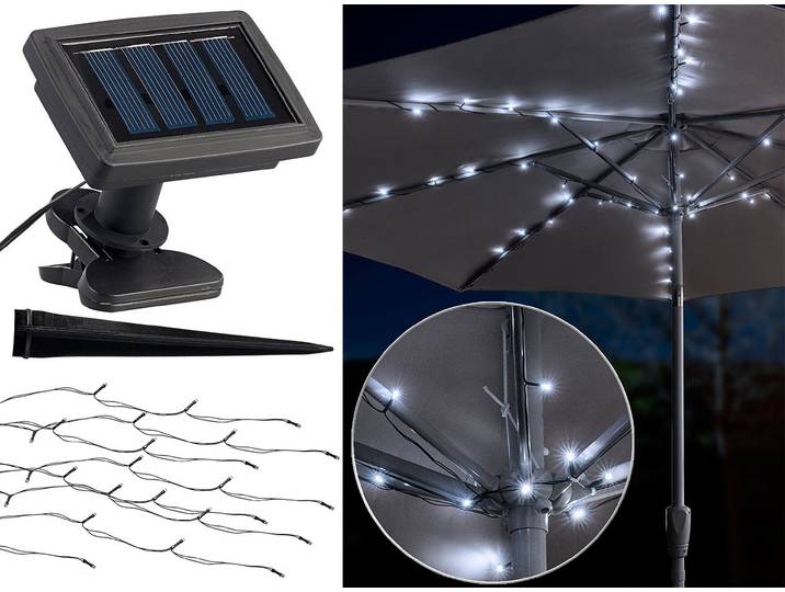 Solar-LED-Sonnenschirm-Lichterkette mit 8 Strängen und 72 LEDs, IP44