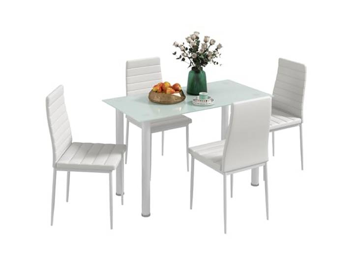 HOMCOM Essgruppe Esstisch mit 4 Stühlen Platzsparend für Küche Weiß Esszimmergruppe, Sitzgruppe, Küchentisch-Set, für Esszimmer