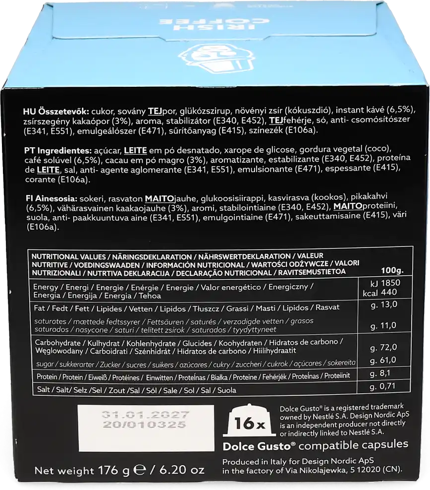 Kaffekapslen   Irish Coffee - 16 Capsules de café pour Dolce Gusto - Café avec du lait - Café Irish cream - Compatible Dolce Gusto