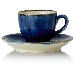 12x Espresso- und Untertasse 90 ml VIDA Dark Ocean / dunkelblau Porzellan
