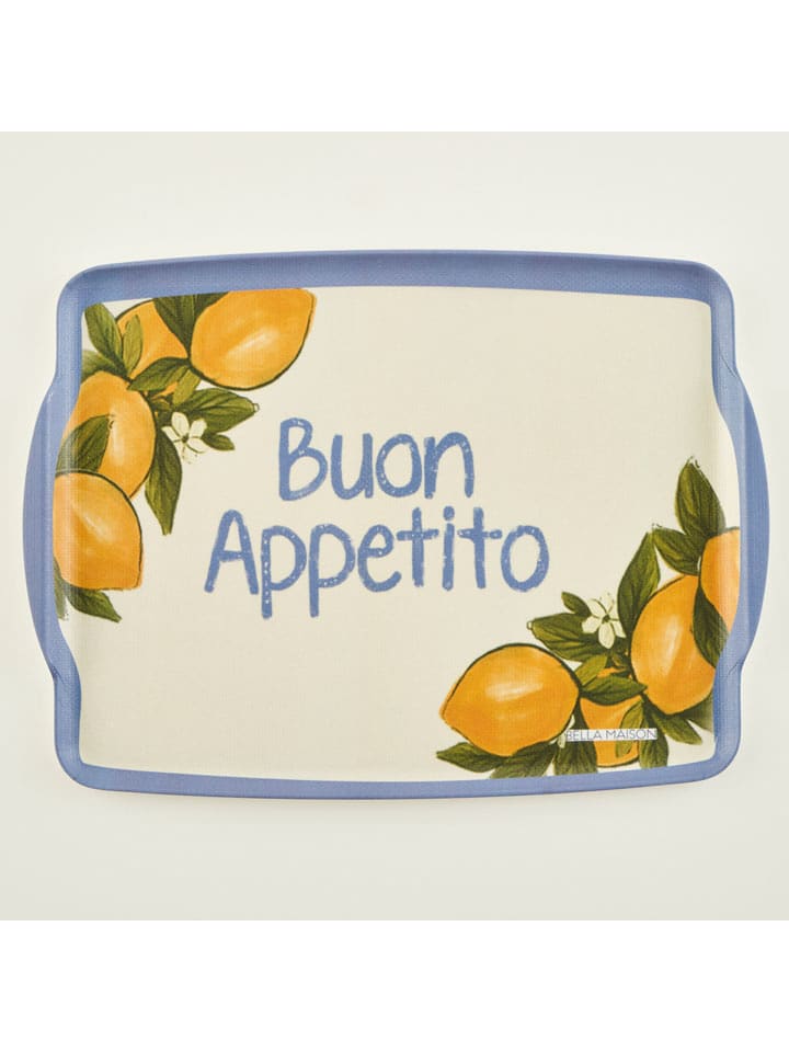 BELLA MAISON Tablett in Weiß/ Hellblau/ Gelb - (L)31 x (B)42 cm - onesize